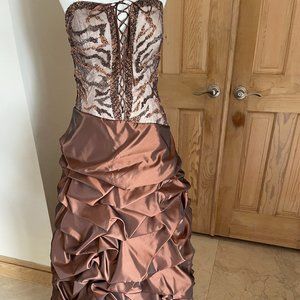ZOLA KELLER GOWN SZ 12 CHOCOLATE BROWN BEADED BODICE